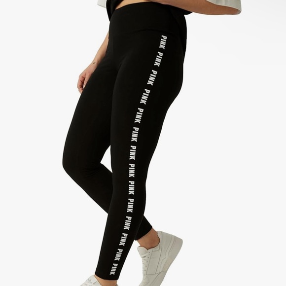 PINK Grey Leggings with black logo going down the sides - Picture 6 of 6